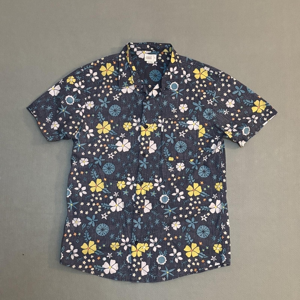 Walker Refinery Short Sleeved Button Up Casual No Tuck Shirt Men's Large‎ Black